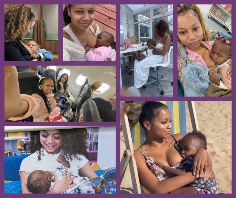 Alisha sent us photos of her breastfeeding in lots of different places: a restaurant, an amusement park, an ad on her local bus, getting her nails done, at the beach, and at the library